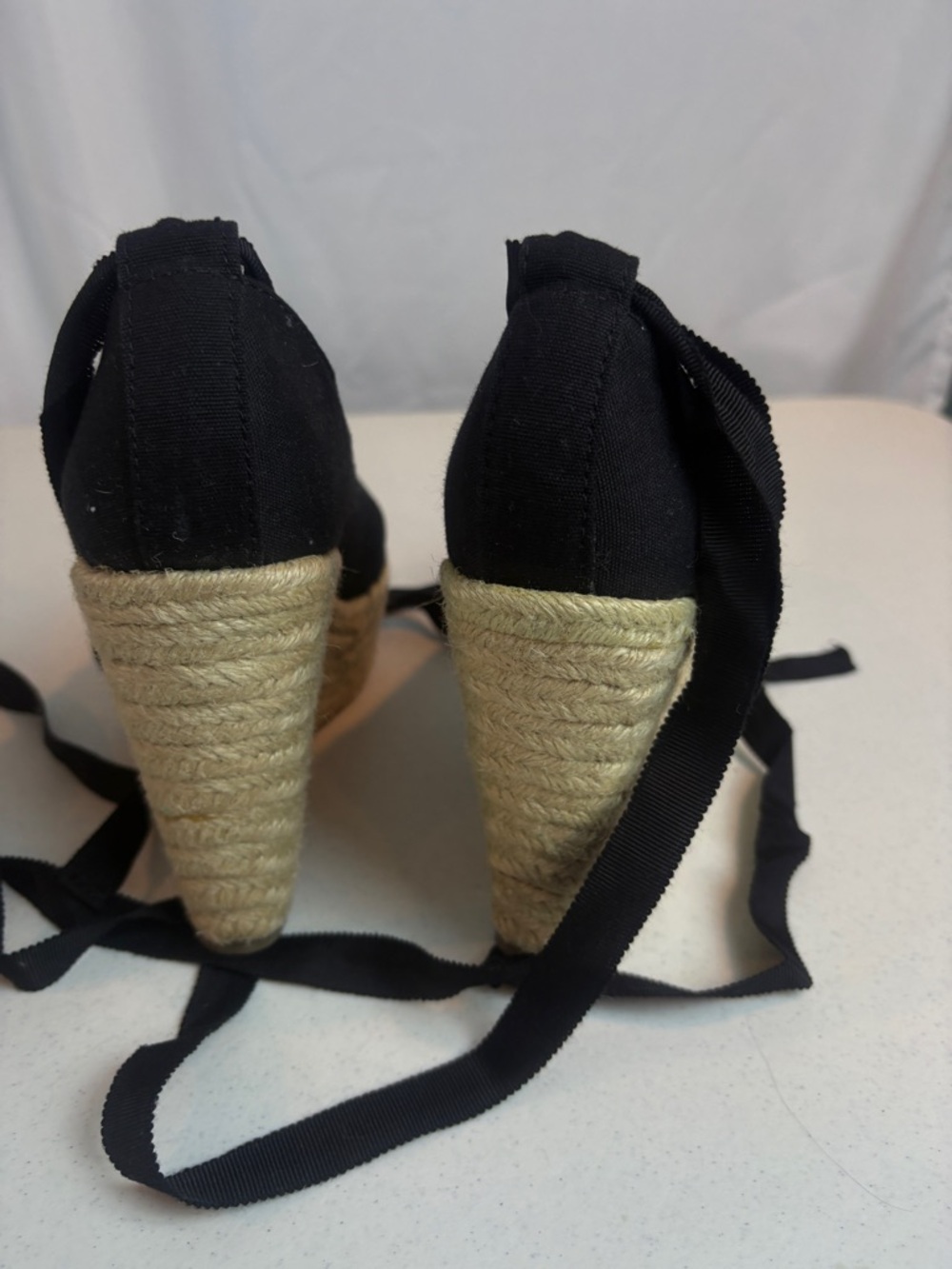 Delicious Black Espadrille Wedge Tie Ribbon Ankle Pumps‎ - Picture 6 of 10